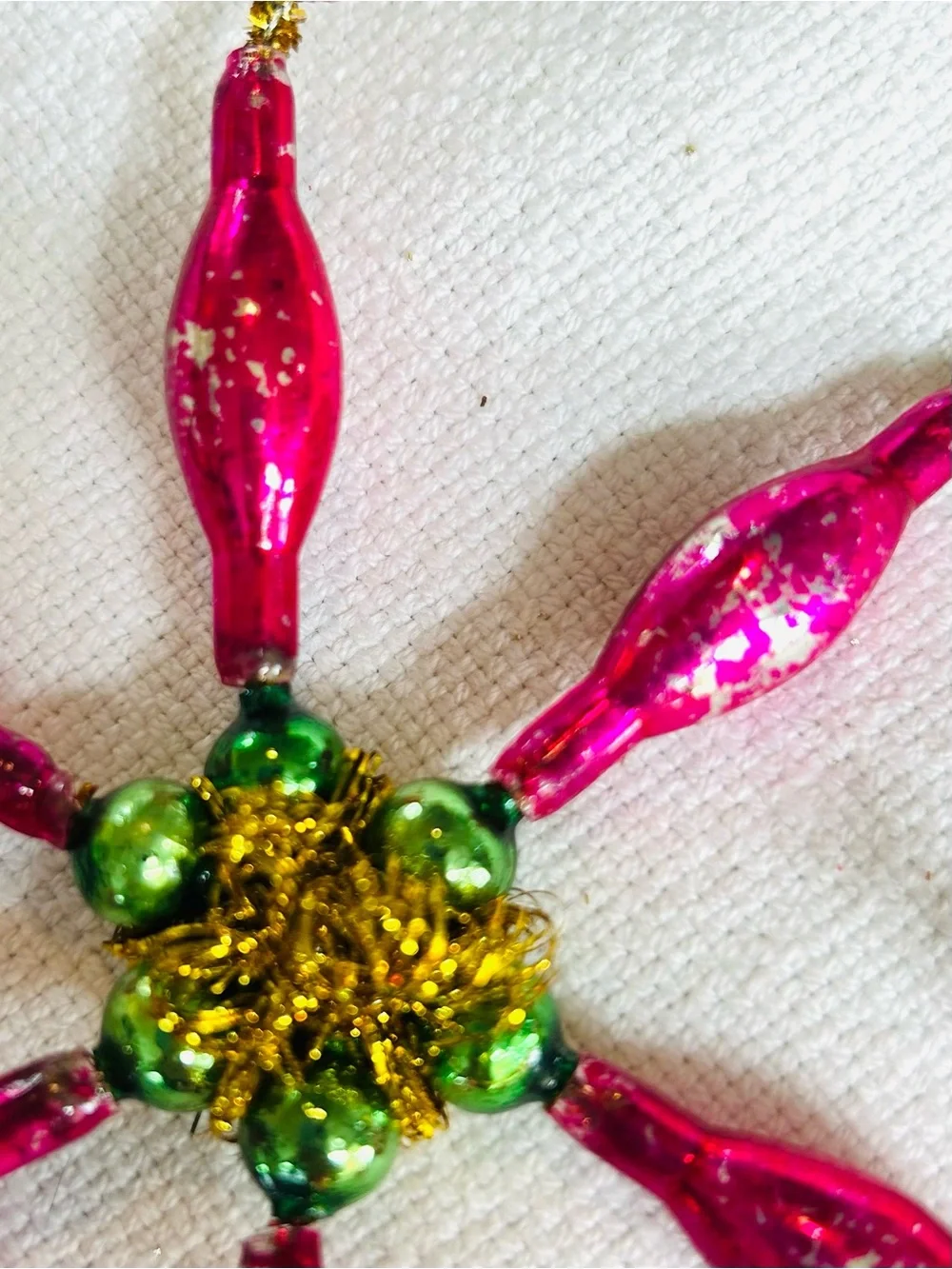 Vintage repurposed mercury, glass bead poinsettia holiday Christmas ornaments